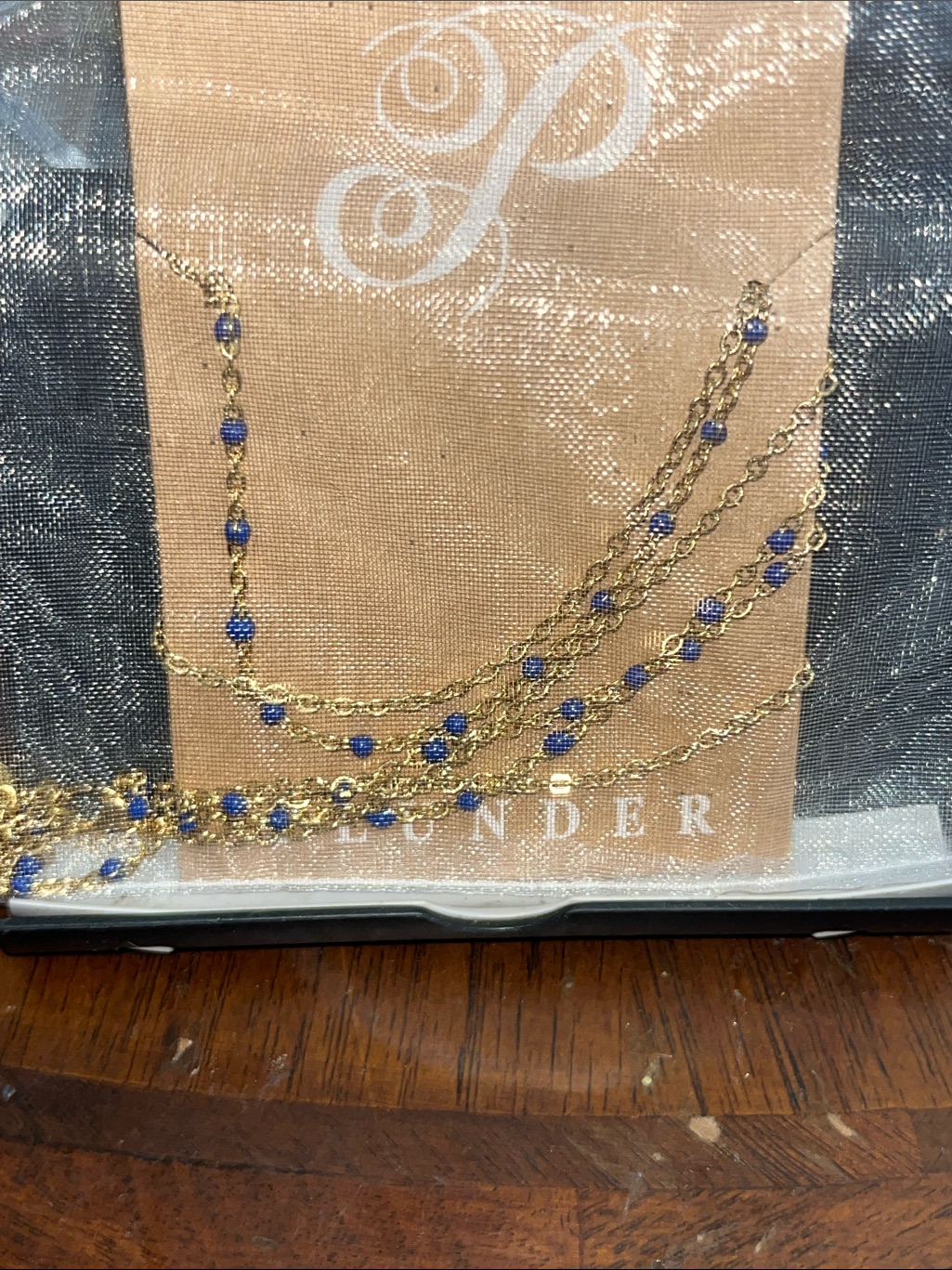 Plunder Gold-Tone Layered Necklace With Blue Beads Nwot..
